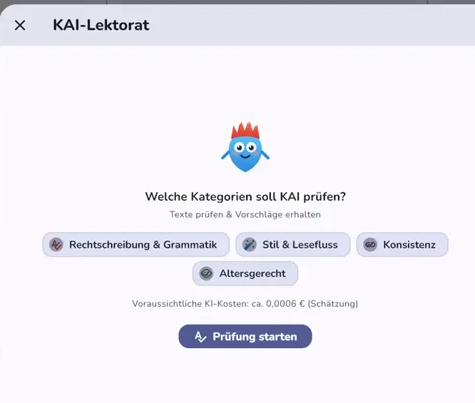 KAI-Lektorat prüft Rechtschreibung, Stil und Konsistenz